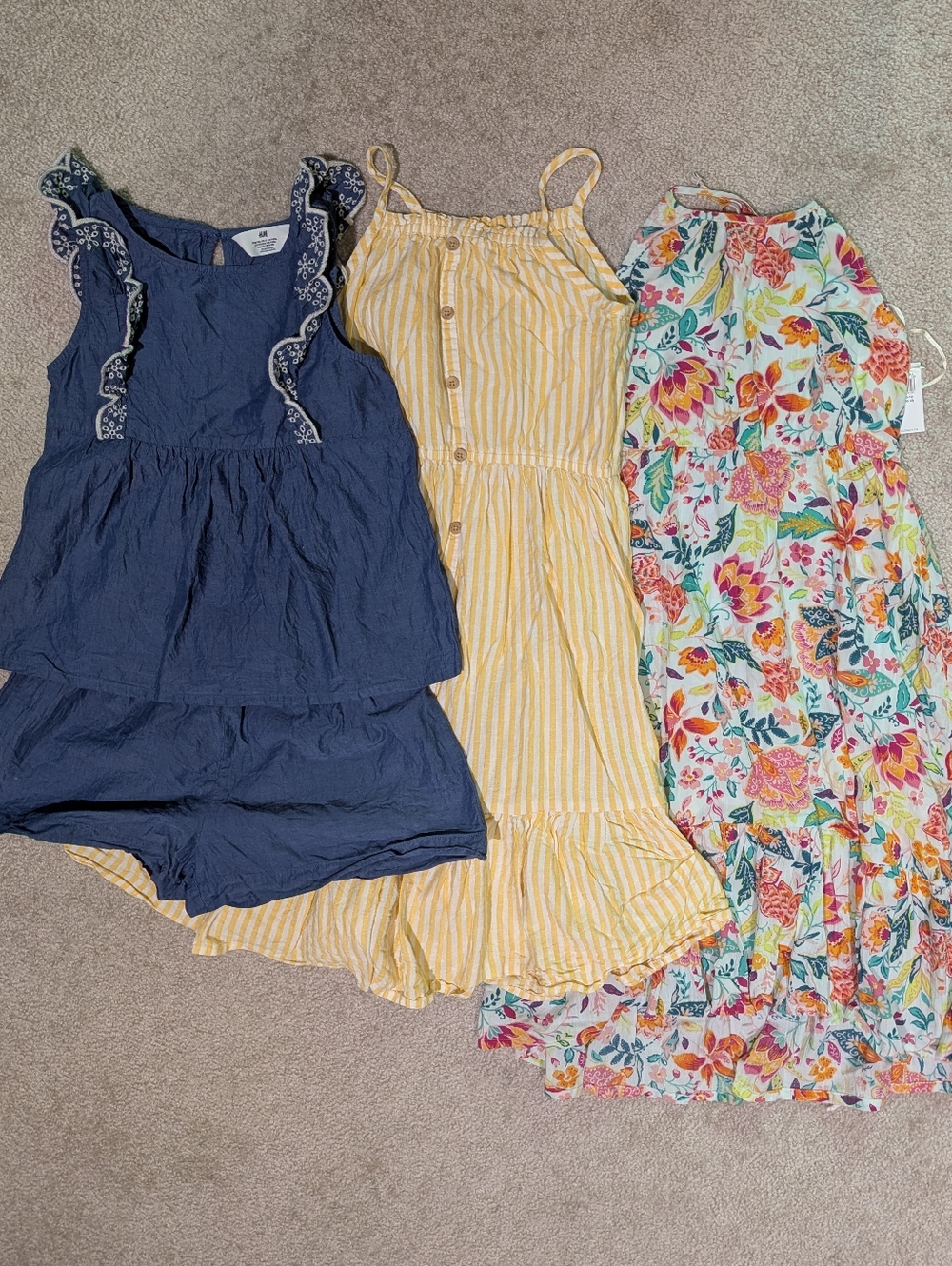 Girls Old Navy H&M Osh Kosh Bundle Yellow Striped Floral Dress Lot M/L 8-10